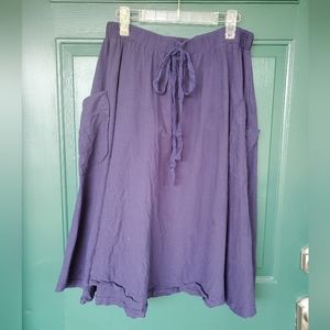 Casual High Waist Pleated A-Line Midi Navy large Skirt with Pockets